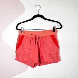 Hard Tail Forever 100% Linen Shorts Womens Medium Coral Drawstring Vacation‎